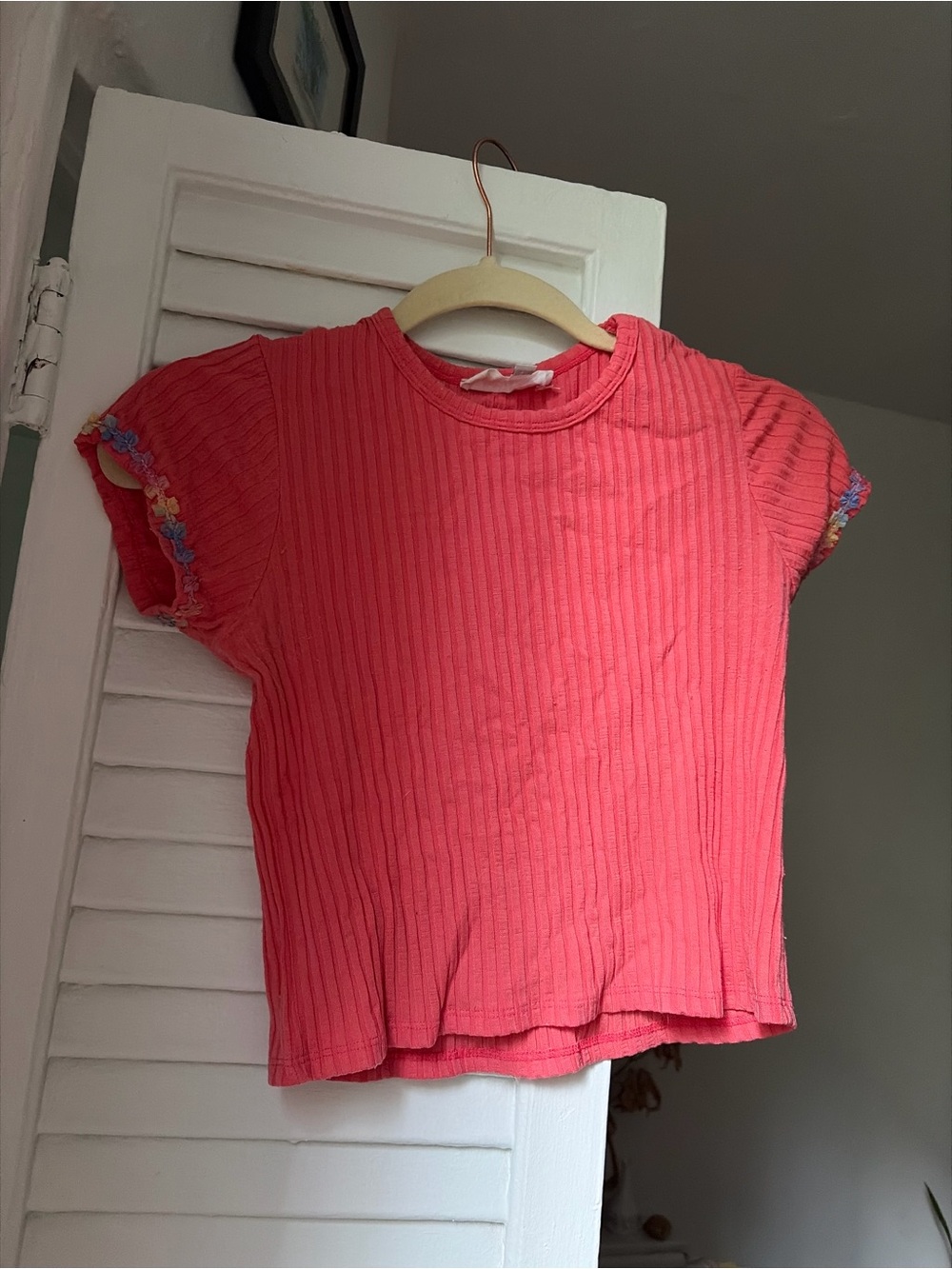 Short Sleeve Ribbed Tee in Coral Pink